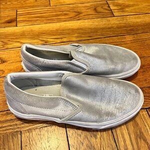Silver metallic slip on women’s vans. Size 7.5